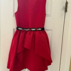Elegant Red Girl’s Holiday Dress with Embellished Belt